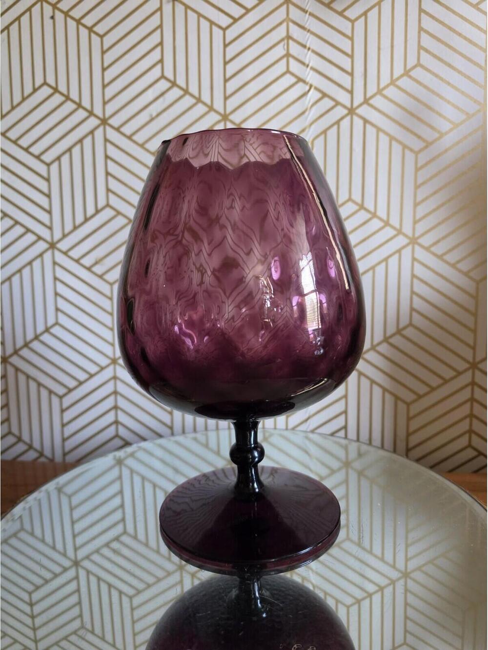 Vintage Empoli Brandy Snifter Amethyst Purple Optic Italy Glass Vase 10" MCM